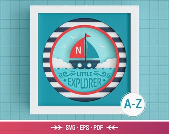 3D Sailboat Shadow Box - Custom Name SVG, Layered Paper Art, Nautical Files for Cricut and Silhouette with Easy Instructions