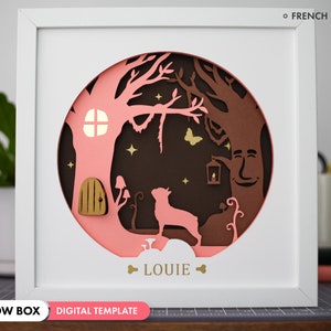 3D Französische Bulldogge Shadowbox SVG - Geschichtete Papierkunst, Haustier-Denkmal, personalisierte Hundedateien für Cricut und Silhouette mit einfacher Anleitung