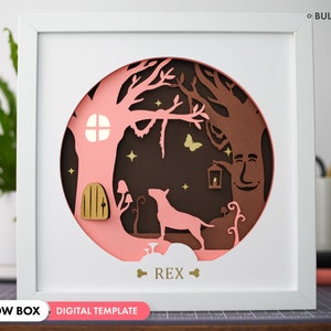 3D Bull Terrier Shadowbox SVG - gelaagde papierkunst, huisdiermonument, gepersonaliseerde hondenbestanden voor Cricut en silhouet met eenvoudige instructies
