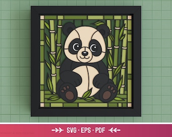 3D Panda Shadow Box SVG – Stained Glass Animal Paper Cut Template for Cricut, Layered Woodland Nature Wall Art