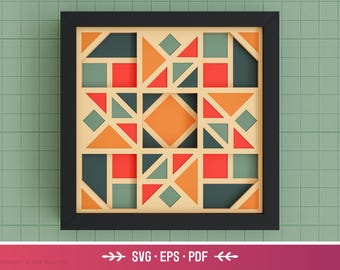 Scatola delle ombre geometrica 3D - Decorazione moderna, astratta, retrò, arte su carta a strati SVG, file di scatole delle ombre facili per Cricut