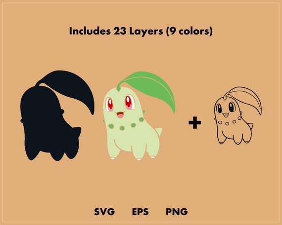 outline papercut Layered digital template vector Bayleef vinyl Silhouette SVG cut file instant download Pokemon Cricut decal