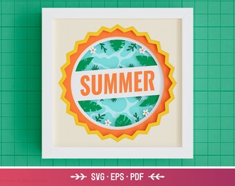 3D Summer Shadow Box SVG - Sun SVG, Pool Shadow Box, Tropical Layered Paper Art, Mandala Files for Cricut with Easy Instructions
