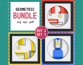 Pacchetto Shadow Box 3D astratto SVG - Arredamento moderno, geometrico, retrò, Bauhaus, arte di carta a strati, file Shadow Box per Cricut, Facile, Principiante