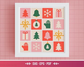 3D Christmas Shadow Box SVG – Geometric Christmas Pattern, Paper Cut Template for Cricut & Silhouette, Layered Christmas Wall Art