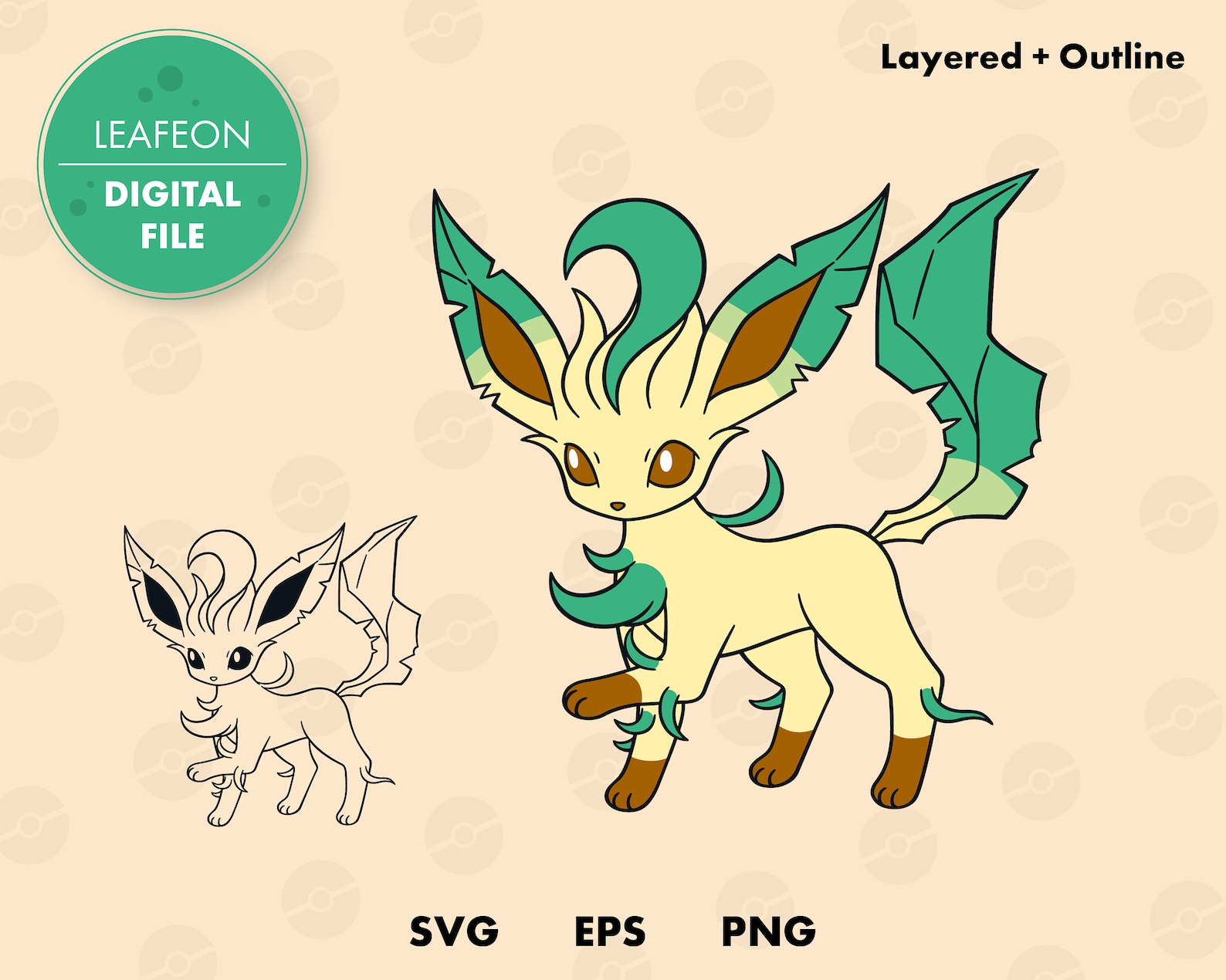 Download Leafeon Pokemon SVG cut file Layered digital template | Etsy