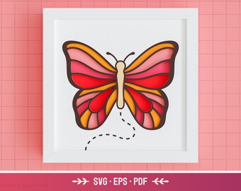 3D Butterfly Shadow Box SVG - Animal SVG, Abstracto, Retro, Arte de papel en capas, Archivos de primavera para Cricut y Silueta con instrucciones sencillas
