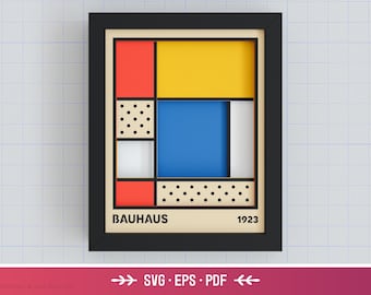 3D Modern Bauhaus Shadow Box - Vintage Decor, Abstract, Geometric, Retro, Layered Paper Art, Shadow Box SVG for Cricut