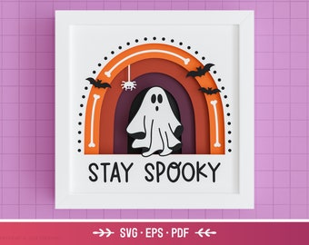 3D Halloween Ghost Shadow Box SVG - Stay Spooky SVG, Ghost 3D SVG, Layered Paper Art, Files For Cricut and Silhouette with Easy Instructions