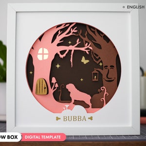 3D Engelse Bulldog Shadow Box SVG - Gelaagde papierkunst, huisdiermonument, gepersonaliseerde hondenbestanden voor Cricut en silhouet met eenvoudige instructies