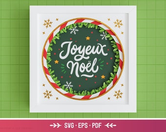 3D Joyeux Noel Shadow Box SVG - Merry Christmas SVG, Wreath, Candy Cane, Layered Paper Art, Files for Cricut with Easy Instructions