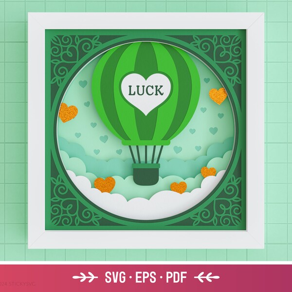 3D Lucky Balloon Shadow Box SVG - St Patrick's Day SVG, Luck is in the Air, Layered Paper Art, Files for Cricut with Easy Instructions