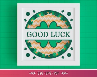 3D Good Luck Shadow Box SVG - Día de San Patricio SVG, SVG celta, irlandés, trébol, arte de papel en capas, archivos para Cricut con instrucciones sencillas