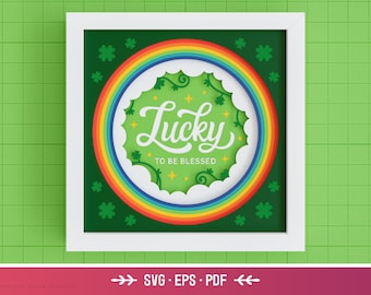 3D Lucky Shadow Box SVG - Día de San Patricio SVG, Afortunado y Bendito, Arco Iris Irlandés, Arte de Papel en Capas, Archivos para Cricut con Instrucciones Sencillas