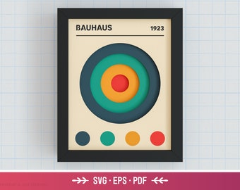 3D Bauhaus Shadow Box SVG - Modern Decor, Abstract, Geometric, Retro, Layered Paper Art, Shadow Box Files for Cricut, Simple and Easy