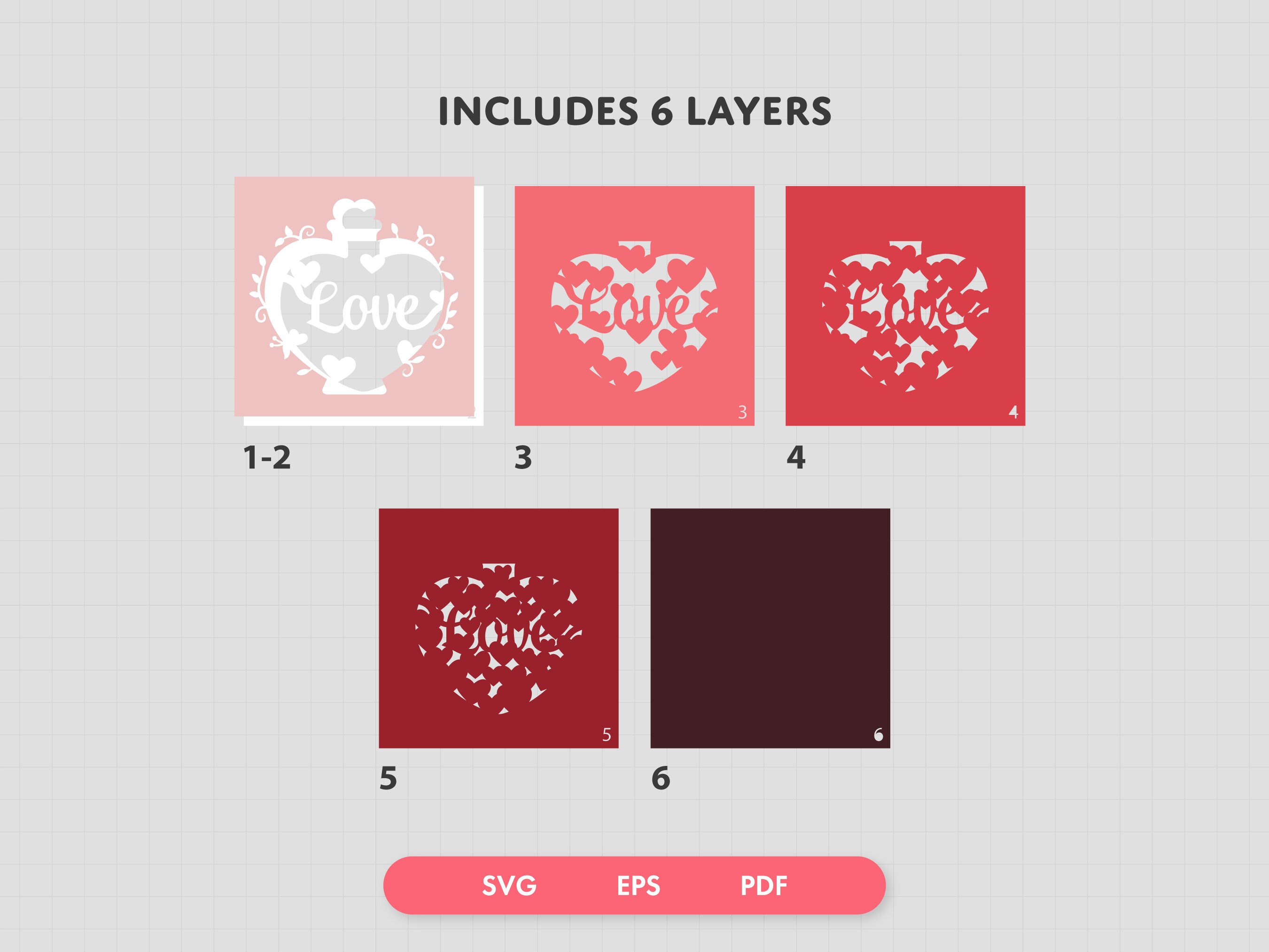 3D Heart Shadow Box SVG - Valentines Day, Love Potion, Layered Paper ...