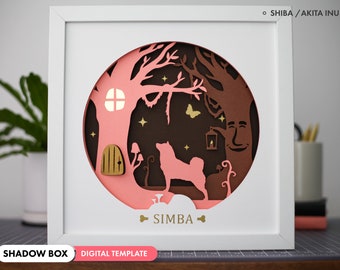 3D Shiba Inu Shadowbox SVG - Layered Paper Art, Pet Memorial, Personalized Dog Files for Cricut and Silhouette with Easy Instructions