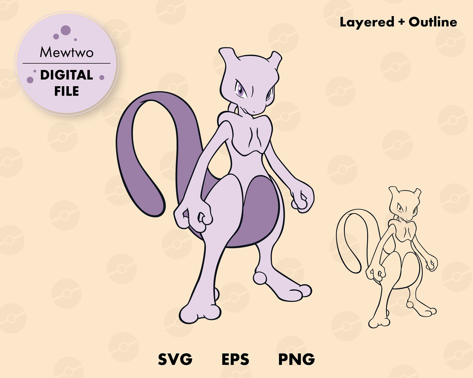 Mewtwo Pokemon SVG cut file Layered digital template | Etsy