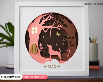 3D Jack Russell Terrier Shadow Box SVG - Layered Paper Art, Pet Memorial, Personalized Dog Files for Cricut with Easy Instructions