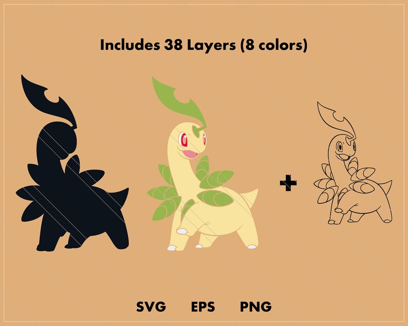 outline papercut Layered digital template vector Bayleef vinyl Silhouette SVG cut file instant download Pokemon Cricut decal