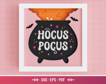 3D Halloween Shadow Box SVG – Layered Paper Witch Cauldron for Cricut & Silhouette, Layered Halloween Wall Art