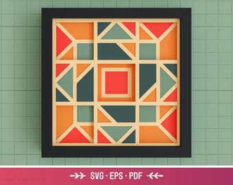 Scatola delle ombre geometrica 3D n. 2 - Decorazione moderna, astratta, retrò, arte su carta a strati SVG, file di scatole delle ombre facili per Cricut