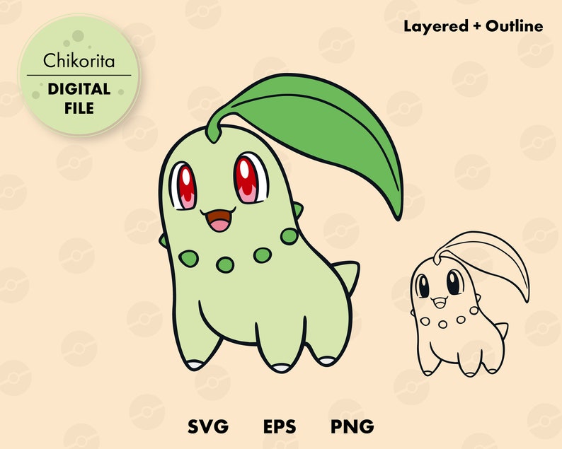 Chikorita Pokemon SVG cut file Layered digital template | Etsy