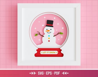 Snowman Shadow Box SVG - Snow Globe, Christmas, Winter, Cute, Decor, Light Box, Layered Paper Art, Shadow Box Files for Cricut, Silhouette
