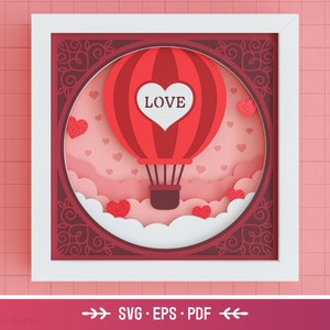 3D Love Balloon Shadow Box SVG - Valentines Day Shadow Box, 3D Heart SVG, Layered Paper Art, Love Files for Cricut with Easy Instructions
