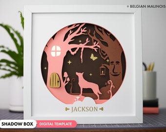 3D Belgian Malinois Shadowbox SVG - Layered Paper Art, Pet Memorial, Personalized Dog Files for Cricut and Silhouette with Easy Instructions