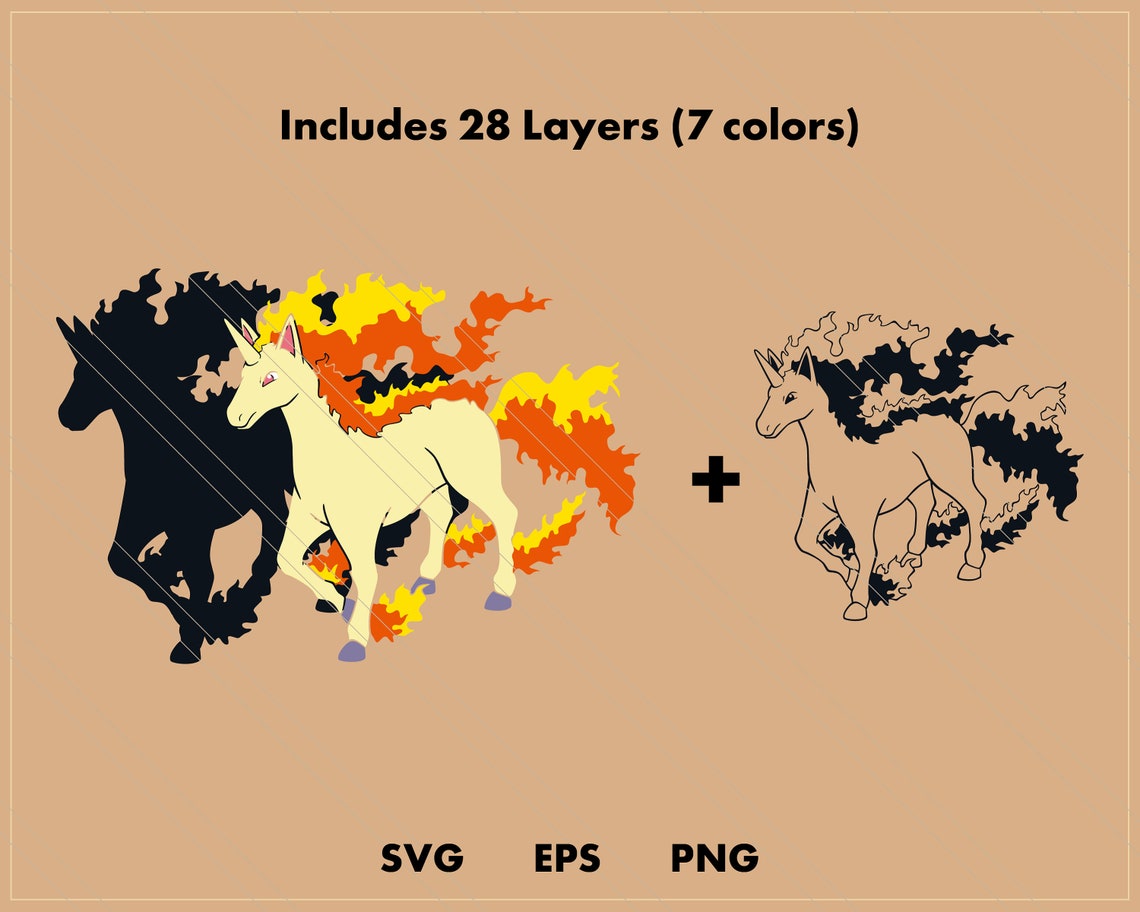 Download Rapidash Pokemon SVG cut file Layered digital template | Etsy