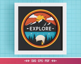 3D Explore Shadow Box SVG - Adventure SVG, Mountains, Camping, Scouts, Layered Paper Art, Nature Files for Cricut with Easy Instructions