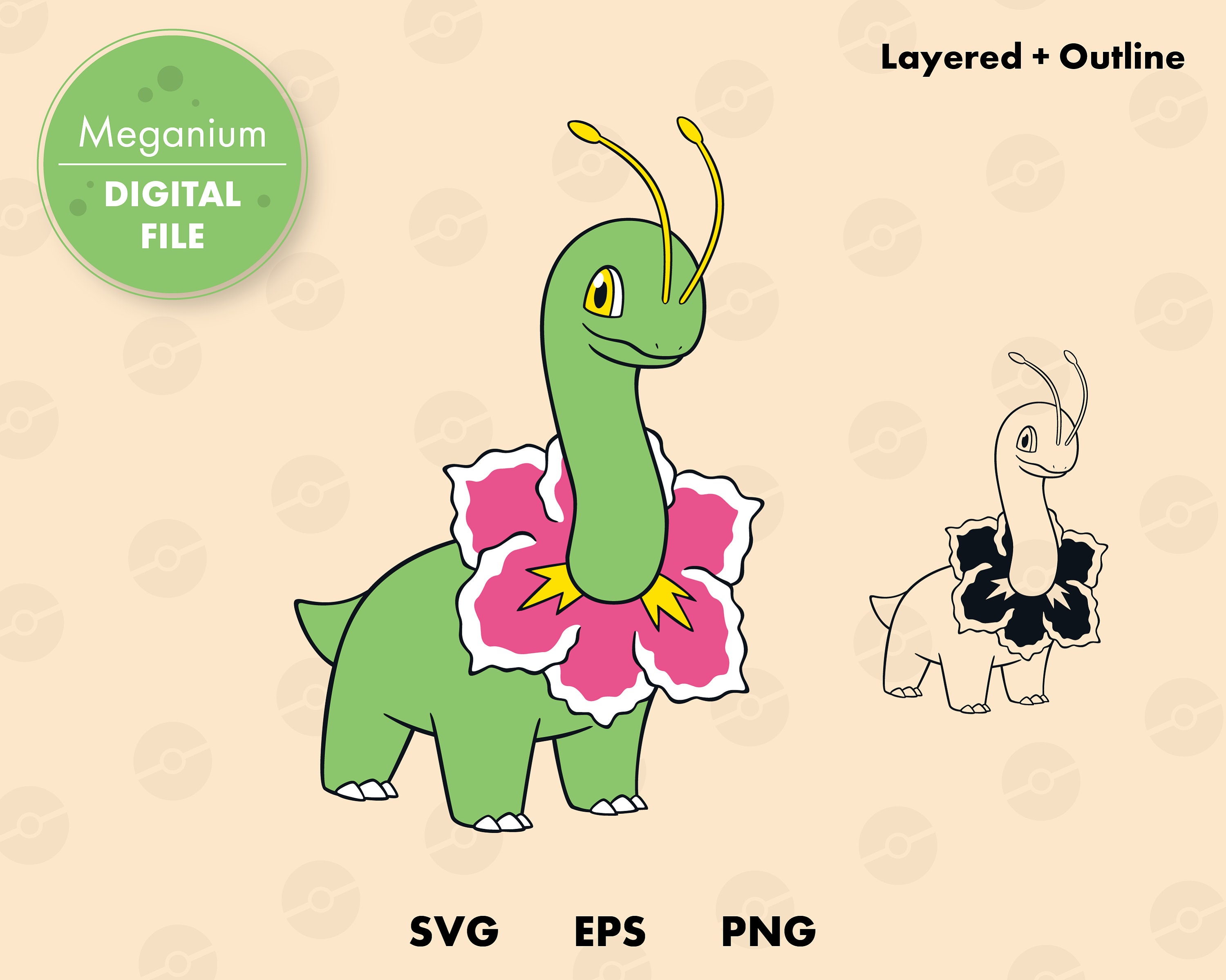 outline papercut Layered digital template vector Bayleef vinyl Silhouette SVG cut file instant download Pokemon Cricut decal