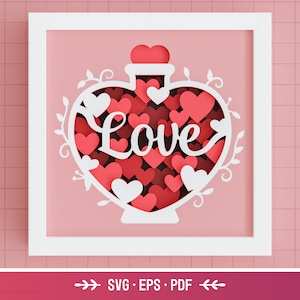3D Heart Shadow Box SVG - Valentines Day, Love Potion, Layered paper art, paper cut, couples gift, decor, Cricut, Silhouette, Light Box