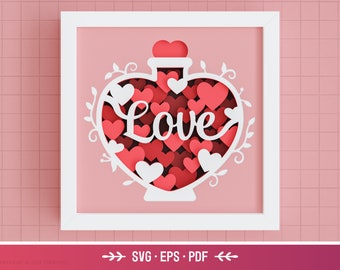 3D Heart Shadow Box SVG - Valentines Day, Love Potion, Layered paper art, paper cut, couples gift, decor, Cricut, Silhouette, Light Box