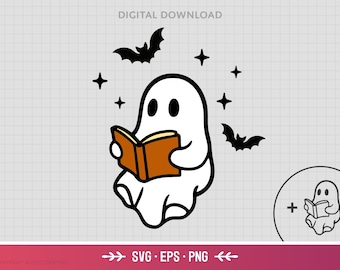 Archivo SVG de fantasma leyendo un libro: archivo de corte para Cricut para camisetas de Halloween y amantes de los libros
