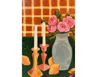 Yellow Dreams Tablescape Matte Vertical Poster | Still Life Floral Art