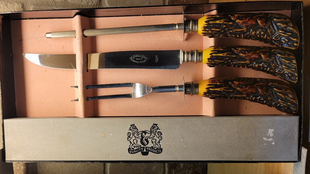 Vintage staghorn 3pc Carving Set Etsy