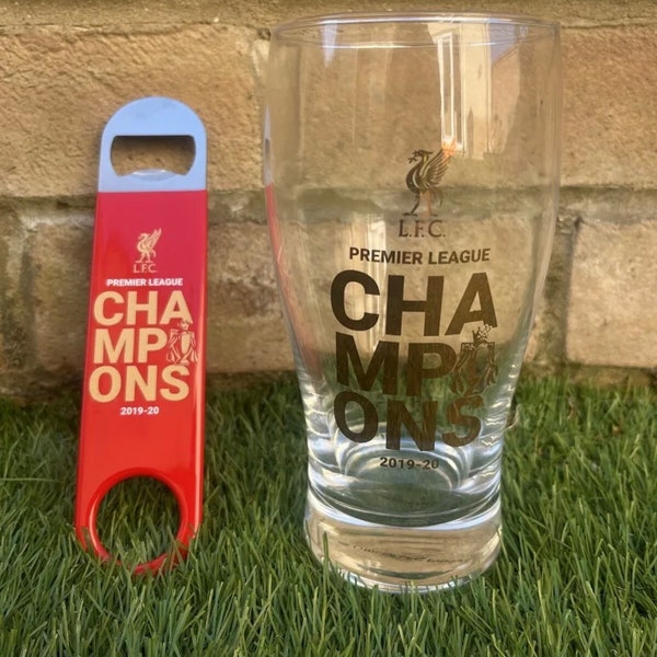 Official Liverpool FC Pint Glass And Bottle Opener Champions 2019-2020 Boxed