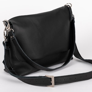 Black leather crossbody Bag for women, Genuine leather bag, Leather bag women, Gift for women, Top Zip Bag