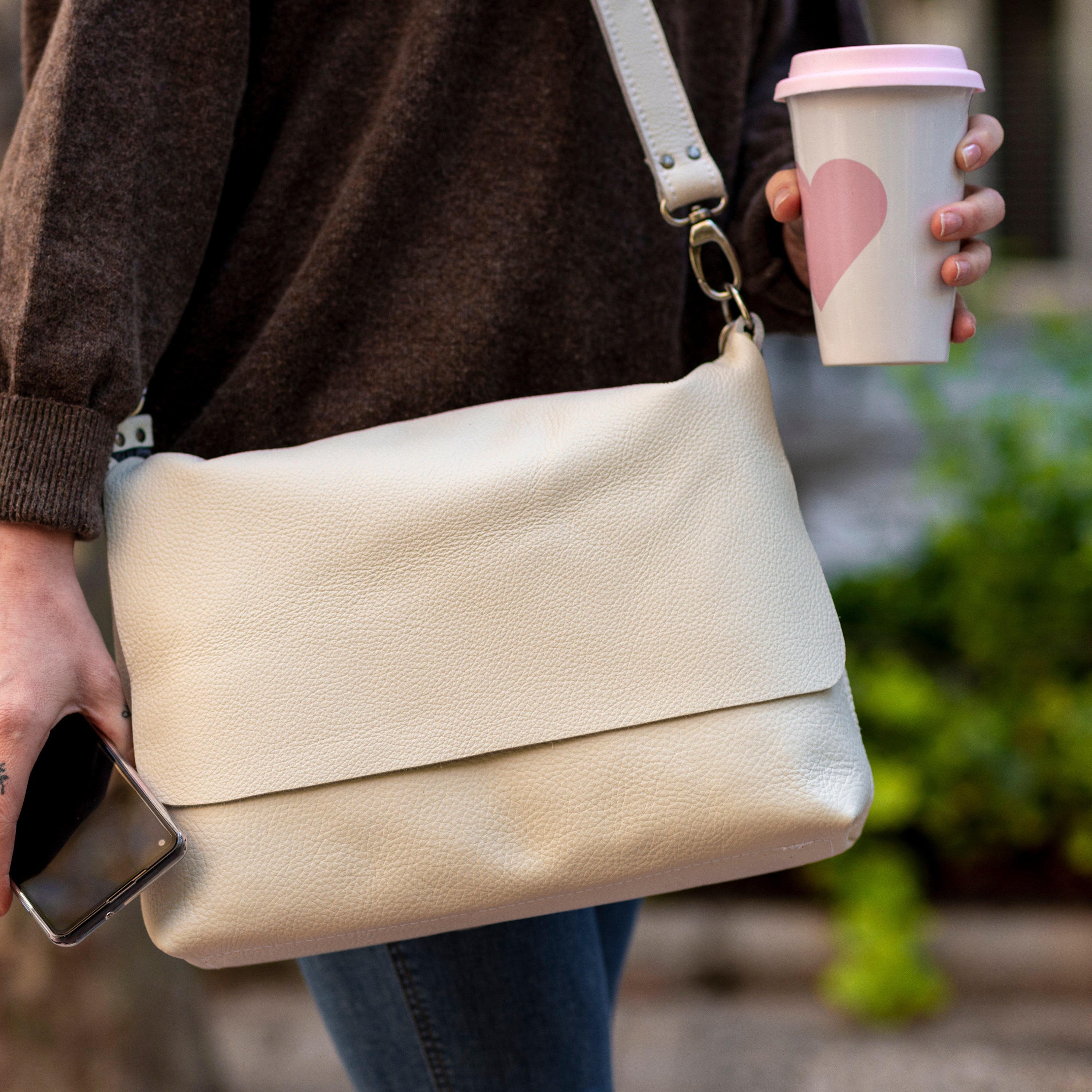 Leather Crossbody Bag Beige Leather Shoulder Bag Women's 