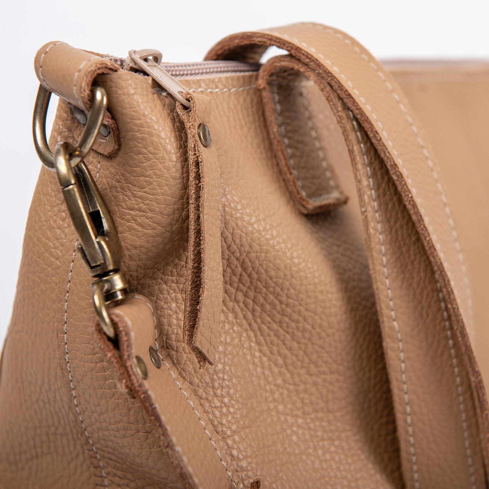 Beige leather bag for women top zipper bag leather crossbody Etsy