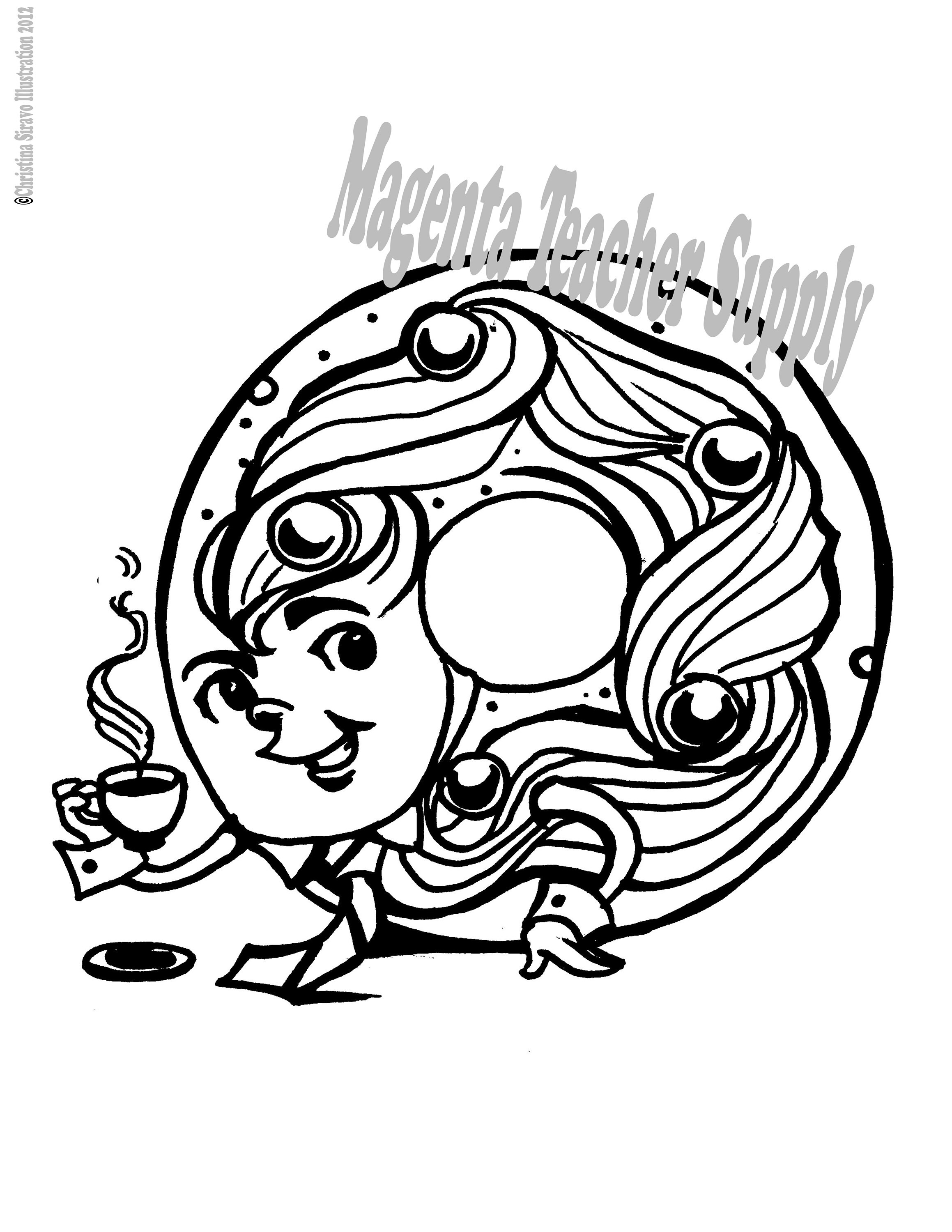donut kawaii food coloring page
