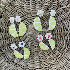 Handmade Polymer Clay Earrings, Lime Slices, Summer Style, Vibrant accessories, post earring, hypoallergenic, nickel free, lightweight