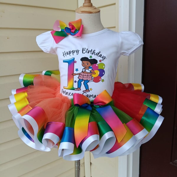 Gracies Corner Birthday, Rainbow tutu Outfit, Custom birthday outfit, Toddler's tutu, black tutu, Kid's Birthday Tutu, Tutu with shirt, cust