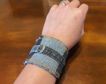 Denim blue jean bracelet leaf charm bracelet leaf toggle clasp boho bracelet gift for her