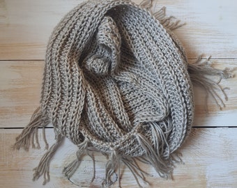 Fringed Infinity Scarf ~ Boho Scarf ~ Crochet Infinity Scarf