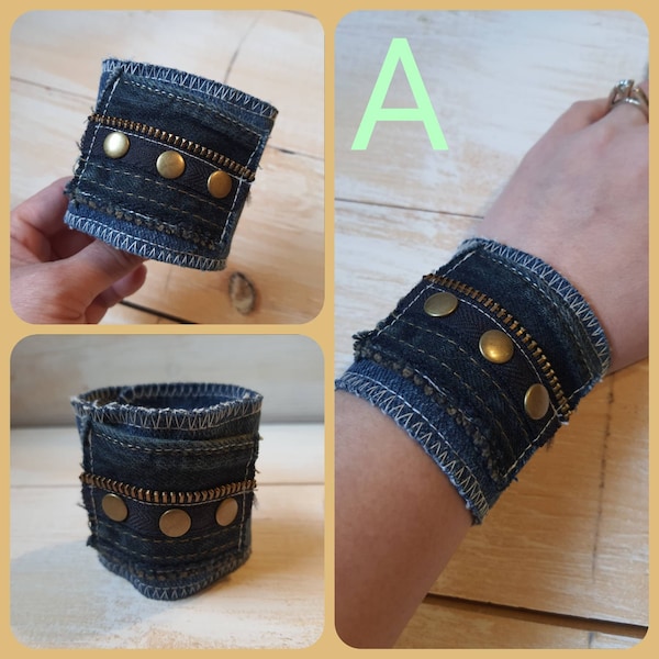 Upcycled Denim Cuff Bracelet ~ Unique Cuff Bracelet