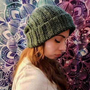 Crocheted Slouchy Hat ~ Hand Crocheted Hat ~ One Size Adult Crocheted Hat