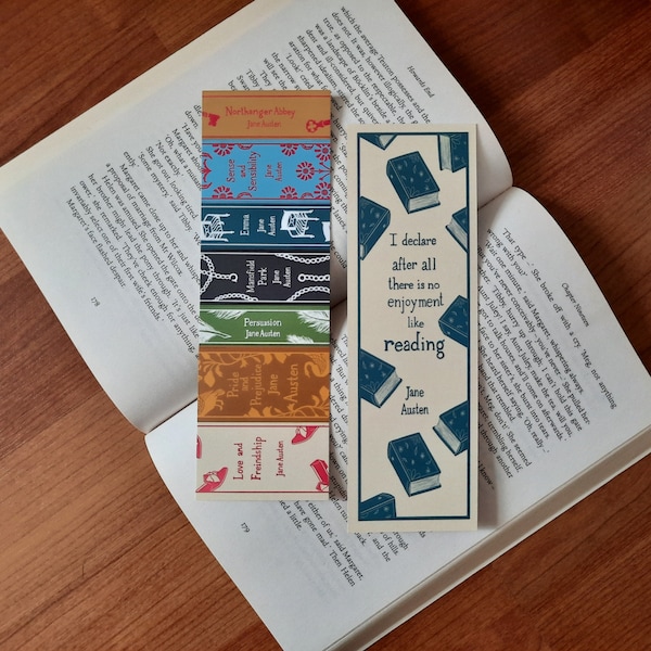 Jane Austen Bookstack bookmark, clothbound classic bookmark, Jane Austen books, Pride and Prejudice, Emma, Persuasion